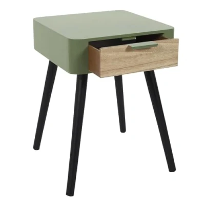 Image de HOME DECO FACTORY Chevet 1 Tiroir en Bois, Vert Kaki Noir, 35x48x40cm