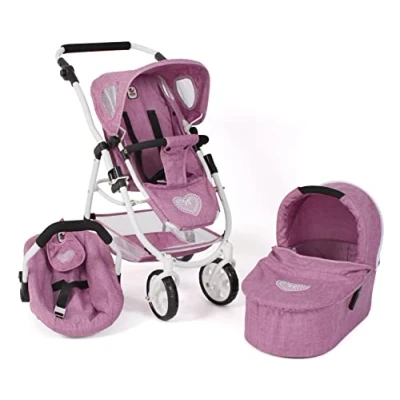 Image de Bayer Chic 2000 Poussette pour poupée Emotion All in, Ensemble 3 en 1 composé d&#039;une nacelle, d&#039;un siège Sport et Auto, Jean Rose