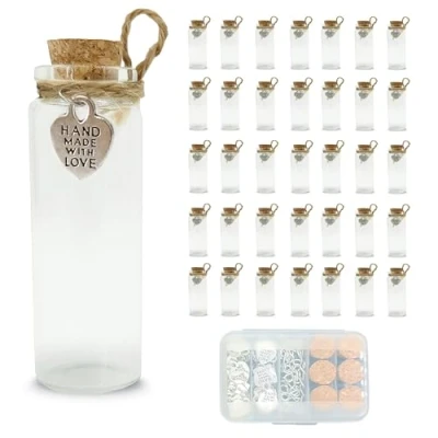 Image de LOYONAL Petite Fiole En Verre, Verre Mariage, 35 Pcs 20ml Bouteille avec Bouchon Liège, Flacon Liege, Mini Bocaux Mariage