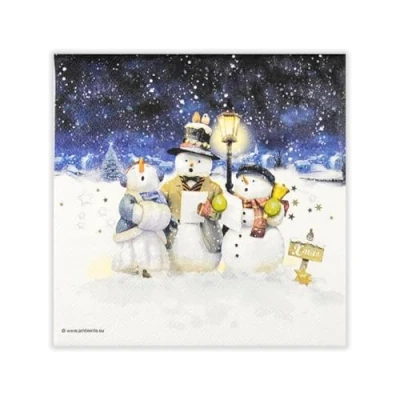 Image de Lot de 20 serviettes table en papier avec motif bonshommes neige chantant le soir Convient également pour découpage et la technique des 33 x cm
