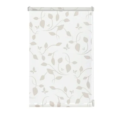 Image de GARDINIA Store Enrouleur à Coller ou Clipser avec Motif Feuilles, pour Lumière du Jour, Opaque, Kit de Montage Inclus, Décor EASYFIX, Blanc/Nature, 100 x 150 cm (LxH)