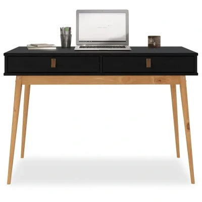Image de Bureau WANDA avec 2 tiroirs, en pin massif, bois, Coloris noir et chêne