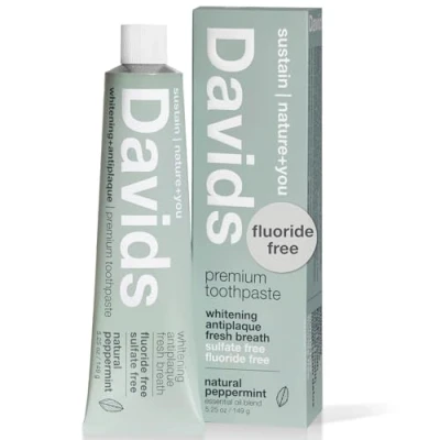 Image de Davids Natural Toothpaste, Whitening, Antiplaque, Fluoride Free, SLS Peppermint Oil, 5.25 OZ, Tube Roller Included by Toothpaste