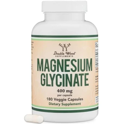 Image de Magnesium Glycinate 400mg, 180 Capsules (Vegan Safe, Manufactured and Third Party Tested in The USA, Gluten Free, Non GMO) High Absorption by Double Wood Supplements