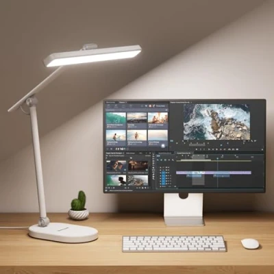 Image de Honeywell Lampe de Bureau LED H4 Sunturalux™ Protectrice des Yeux, 14W Dimmable avec 3 Modes Couleur, 5 Niveaux Luminosité, Dimming Automatique, Minuterie, Contrôle Tactile, Blanc