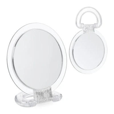 Image de Relaxdays Miroir à poignée, Lot de 2, Deux Faces, grossissement x2, Suspendre &amp; Poser, Transparent