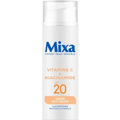 Image de Mixa Crème Anti Taches SPF 20 à la Vitamine C et Niacinamide Teints Ternes Irréguliers Éclaircissant Uniformisant Texture Légère Rafraîchissante Flacon Pompe Antioxydant 50 ml