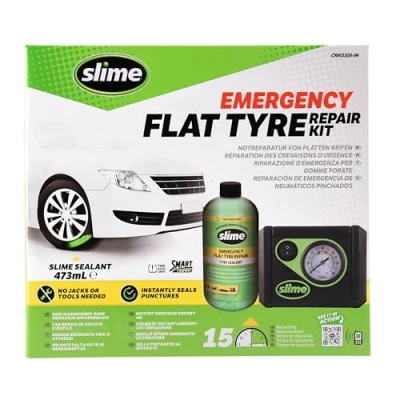 Image de Slime CRK0305 IN Smart Repair, Kit d’Urgence Pneus Voitures, Comprend le Produit Anti crevaison et la Pompe, Pour Voitures Autres Véhicules Routiers, Réparation en 15 min, Noir