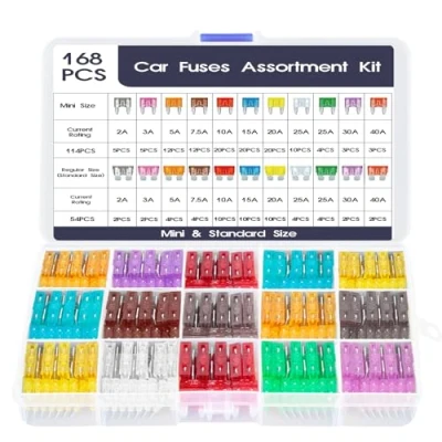 Image de AiQInu Fusible Voiture Set 168Pcs 12v 32v, 114 Mini fusibles pour Auto+ 54 Moyenne Automobile+1 Extracteurs de (2A/3A/5A/7.5A/10A/15A/20A/25A/30A/35A/40A)