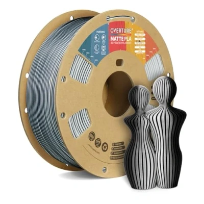 Image de OVERTURE Filament PLA mat de 1,75 mm, bobine 1 kg, précision dimensionnelle +/ 0,02 pour imprimante 3D (Noir Blanc)