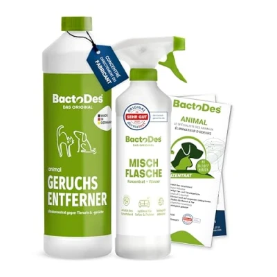 Image de BactoDes Désodorisant concentré animaux 1L avec vaporisateur mélangeur Spray chat Anti pipi puissant effet microbien bio odeur litiere chien Elimine les odeurs