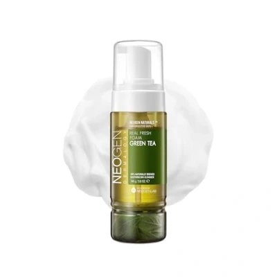 Image de DERMALOGY by NEOGENLAB Real Fresh Foam Cleanser, thé vert 5.6 Fl Oz (160g) Mousse nettoyante douce apaisante et hydratante avec du vrai vert, Clean Beauty Soins de la peau coréens