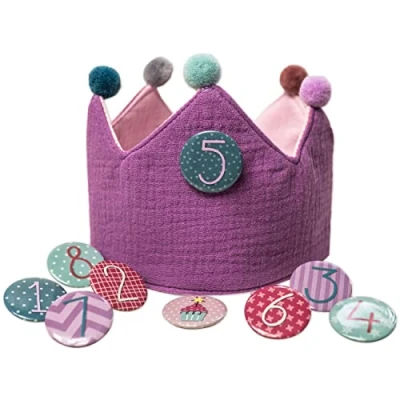 Image de Papierdrachen Couronne d&#039;anniversaire en mousseline avec chiffres Violet pour anniversaire d&#039;enfant bouton de 1 à 8 Chapeau décoration fête