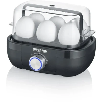 Image de SEVERIN Cuit œufs 420 W, Appareil de cuisson pour 1 à 6 œufs, Doseur d&#039;Eau Gradué et Perce Œufs Inclus, Cuiseur avec réglage électronique du temps cuisson, noir, EK 3166