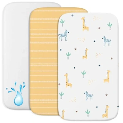 Image de Drap Housse Cododo (Set de 2) + 1 Protège Matelas Impermeable avec Elastique 3 en Taille 55x90 cm Compatible Berceaux, Lit Bebe pour Fille et Garçon Motif Savane