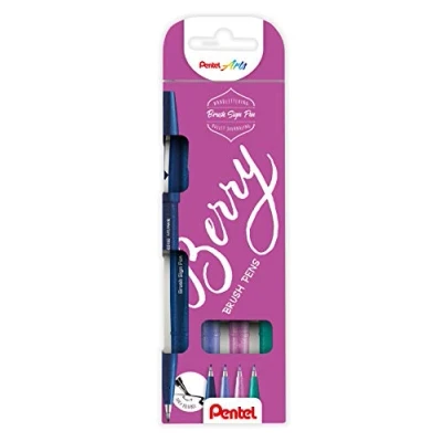 Image de Pentel SES15B 4 Lot de stylos à feutre, pointe ressemblant un pinceau, couleurs assorties, bleu nuit, violet, rose, violet turquoise