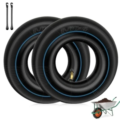 Image de mizikuu 2PCS Chambre à air Remorque, 3.00/3.50 4&quot; Pneu Brouette Tubes Intérieurs de Remplacement avec Valve Courbée Chambres Roue pour Diable, Chariot Main, Jardin