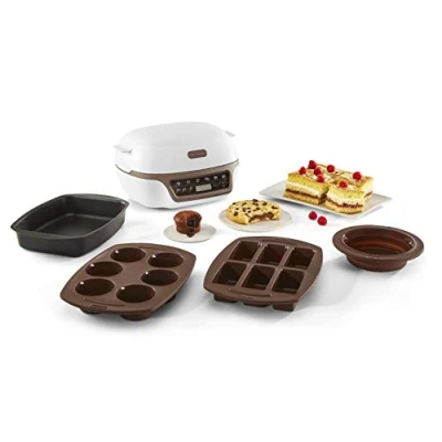 Image de Tefal Machine à gâteaux, 5 programmes automatiques pour réglage, 1 mode manuel, 3 moules flexibles, grand moule en acier revêtu, Compatible avec Crispybake, Cake Factory+ KD802112