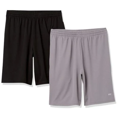 Image de Amazon Essentials Short à coupe ample en textile technique haute performance (grandes tailles disponibles) Homme, Lot de 2, Gris/Noir, 4XL Grande taille
