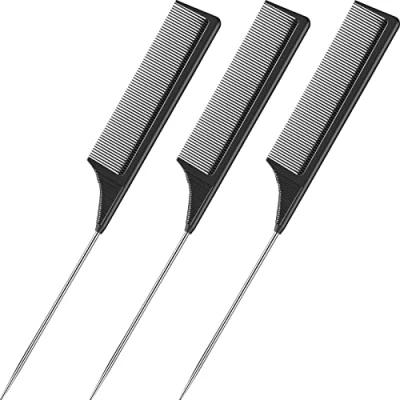 Image de 3 Paquets Peigne de Queue Rat Peignes Résistants à la Chaleur en Fibre Carbone avec Broche Acier Inoxydable (Noir)