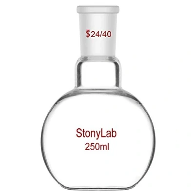 Image de StonyLab Borosilicaté Verre Simple cou Fond plat Ébullition Flasque, Ballons de Laboratoire Single Neck Flat Bottom Boiling Flask avec 24/40 Standard Cône Joint Extérieur 250ml