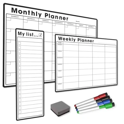 Image de The Magnet Shop TMS Weekly Planner Pack No. 1 Lot de 5 tableaux blancs magnétiques effaçables à sec Agenda hebdomadaire A4, S3 My List, mensuel A3