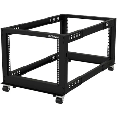 Image de StarTech.com Rack Serveur Mobile 8U à 4 Montants, Réseau 19&quot; avec Roulettes, Roulant Profondeur Ajustable pour PC/AV/Données/Équipement IT (4POSTRACK8U)