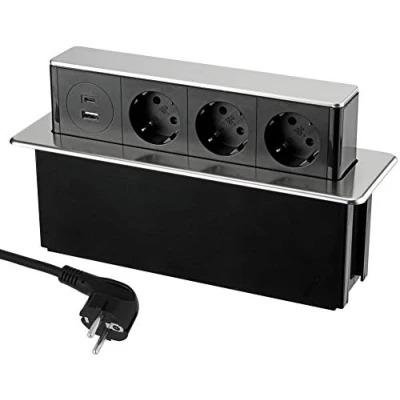 Image de Multiprise encastrable escamotable en aluminium 3 prises USB A C Avec amortisseur