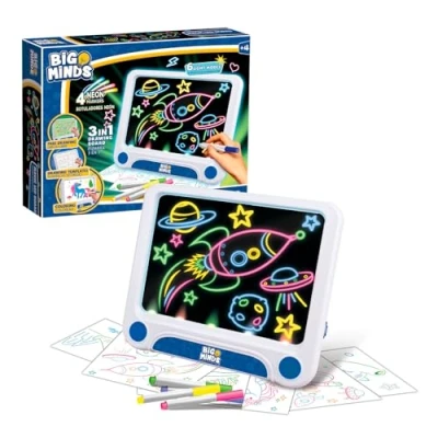 Image de Big Minds Tableau Magique LED Tablette a Dessin Enfant 3 en 1 Enfants 4 Ans+ D&#039;écriture 6 Pochoirs De Réversibles