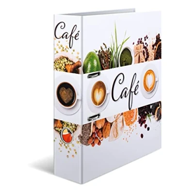 Image de HERMA classeur A4 café, 7 cm de large, recettes à écrire et classer soi même, motif cuisine, livre avec finition brillante impression intérieure pour