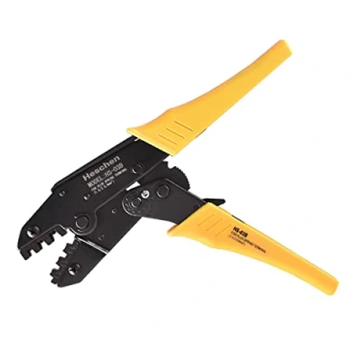 Image de Heschen Pince à sertir cliquet, HS 03B, bornes non isolées et outils de sertissage, utilisation pour 1,5 6 mm² (15 10 AWG), jaune
