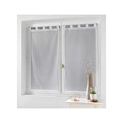 Image de douceur d&#039;interieur Dalya Paire Droite Passants Voile Sable Rayures, Polyester, Fuchsia, 160 x 60 cm