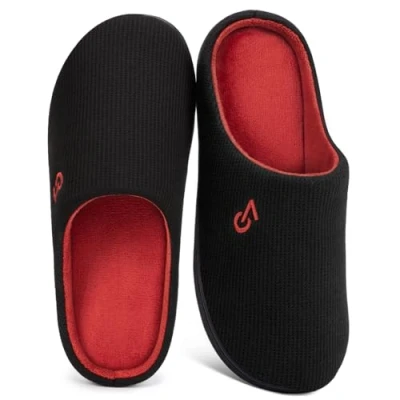 Image de VeraCosy Chaussons bicolores en mousse à mémoire de forme pour homme Rouge Pointure 43 45, Rubis noir, 44/46 EU