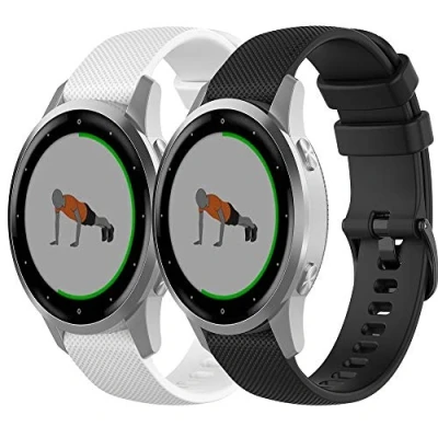 Image de Yikamosi Compatible avec Garmin Vivoactive 4S Bracelet,18MM Slibération Rapide Silicone Souple Fermoir en acier inoxydable Remplacement Bracelet pour 4S/Vivomove 3S,Blanc+noir