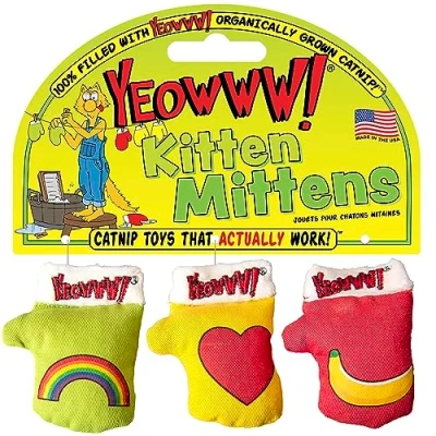Image de YEOWWW Lot de 3 moufles pour Chatons, Jouets à Herbe Chat Chats, Bio, Multicolores