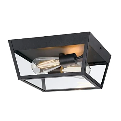 Image de Westinghouse Lighting 6121940 Luminaire de plafond encastré Peterson moderne à deux lampes, finition en noir texturé avec verre transparent
