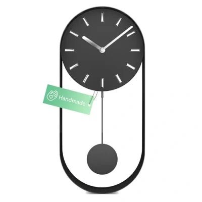 Image de Mebus Grande Horloge Murale Moderne sans Bruit de tic tac Fabriquée à la Main en métal Mouvement Quartz 40 x 20 cm Couleur : Gris/Noir