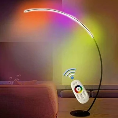 Image de HKLY Lampadaire LED RGB Dimmable, sur Pied Salon Arc avec Télécommande Arqué Métal Noir Lampe de Lecture pour Chambre Bureau 18W,