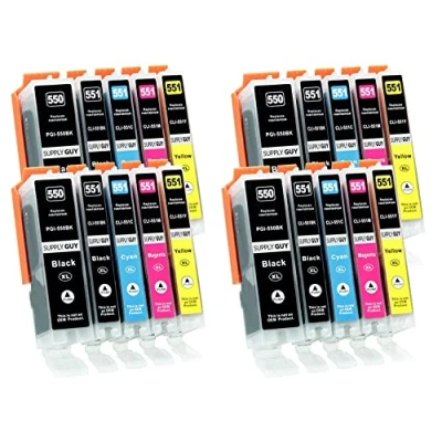 Image de Supply Guy 20 Cartouches d&#039;encre avec Puce Compatible Canon PGI 550 / CLI 551 pour Pixma IP7200 IP7250 IX6850 MG5450 MG5500 MG5550 MG5600 MG5650 MG5655 MG6450 MG6650 MX720 MX725 MX920 MX925
