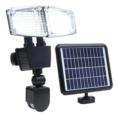 Image de Projecteur solaire 2 têtes noir eclairage puissant panneau déporté LED blanc DOUGLAS H23cm avec détecteur de mouvement orientable