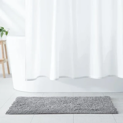 Image de Amazon Basics Tapis de bain antidérapant à poils longs en microfibre, 86 x 53 cm, Salle bain, Platine