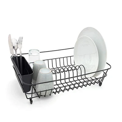 Image de simplywire Égouttoir à Vaisselle Antirouille avec Support de Couverts Acier recouvert Plastique Noir