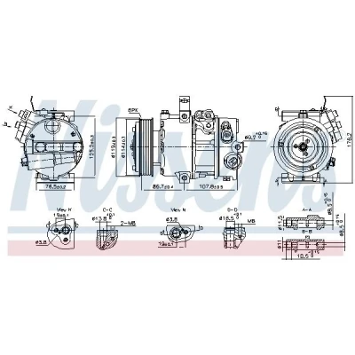 Image de NISSENS 890751 compresseur De Climatisation 97701 D3200 12V PAG 46 YF R134a, R1234yf avec huile PAG, sans embrayage magnétique, diode