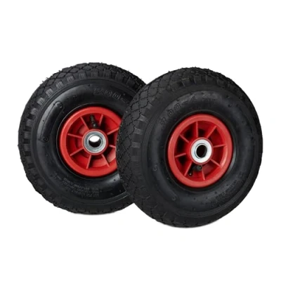 Image de Relaxdays Diable Set de 2 brouette, Roue Rechange axe,3.00 4, Caoutchouc 260x85 mm 80 kg, Noir Rouge
