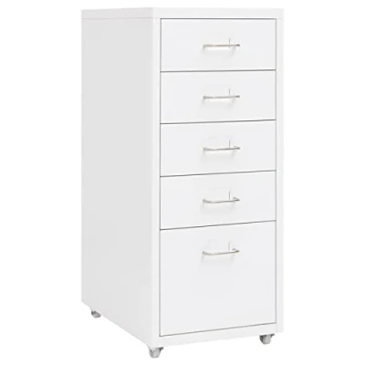Image de Norheim Caisson de Bureau à roulettes,Caisson Mobile roulettes avec 5 Tiroirs, Classeur Vertical, Meuble Rangement Bureau,Caisson Bureau,Meuble tiroir, tiroirs Blanc 28x41x69 cm