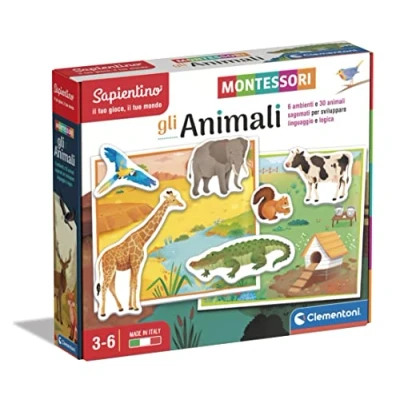 Image de Clementoni Sspentino Montessori 3 Ans avec Cartes profilées, Jeu éducatif pour connaître Les Animaux, développement linguage Made in Italy, 16360, Multicolore, Taille Unique