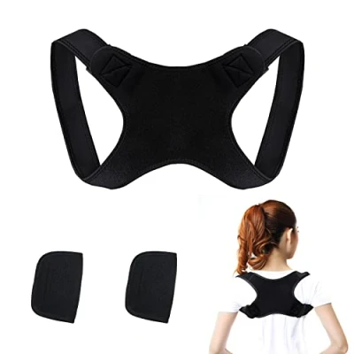 Image de PFLYPF Correcteur de dos avec 1 paire coussinets d&#039;épaule, position assise corrige l&#039;épaule, posture orthèse, sangle soutien du réglable, dresseur droite unisexe