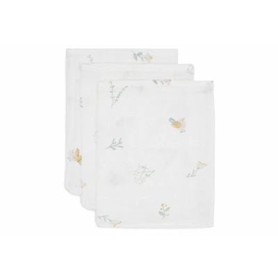 Image de Jollein Lot de 3 gants toilette pour bébé 100% coton Motif oiseaux mignons 15 x 20 cm Certifié Oeko Tex