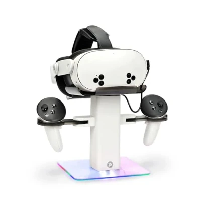 Image de CBDYWVR MetaQuest 3S Station de charge pour casque 3S, support vertical RVB, compatible avec Quest 3S/3/2 VR, d&#039;accessoires affichage LED (blanc)
