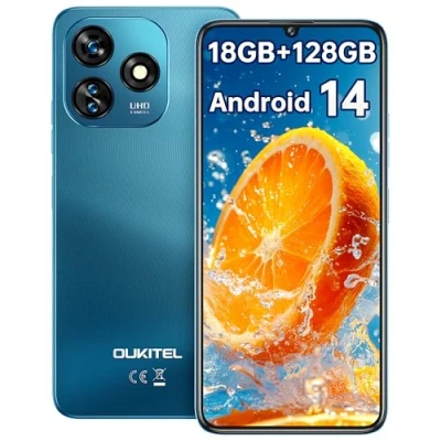 Image de OUKITEL C51 Téléphones Portables Pas Cher 5150mAh, Portable Android 14, 18 Go (6+12) RAM +128Go/SD 1To,6.8 Pouces Smartphone Octa Core,13MP+5MP/Double SIM/Face ID/GPS/2Ans Garantie,Bleu